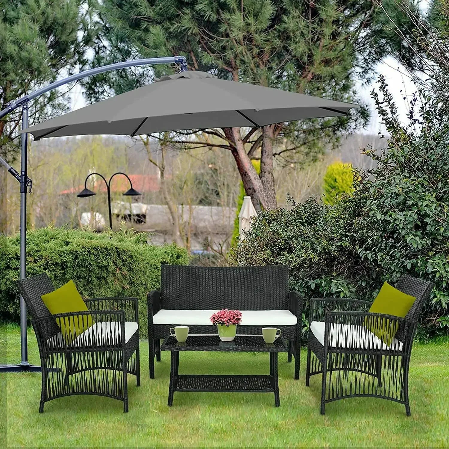 ensemble moderne de mobilier de jardin en rotin - vue 8 sur 8