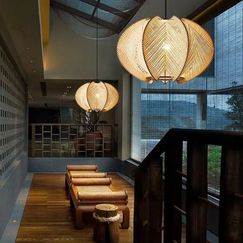 lustre japonais en rotin luminaire suspendu élégant et naturel - vue 4 sur 6
