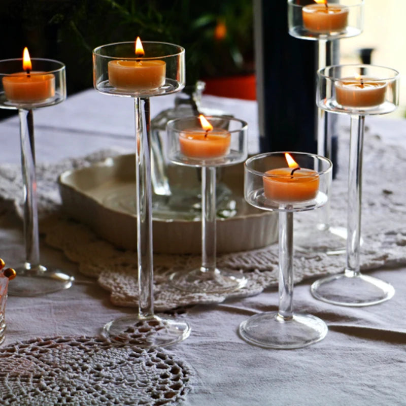 ensemble de bougeoirs en verre pour décoration de table élégante - vue 6 sur 9
