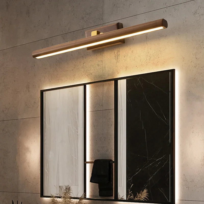 lampe de miroir scandinave en noyer noir led applique murale - vue 4 sur 8