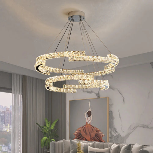 lustre nordique en cristal acier inoxydable miroir led intérieur - vue 3 sur 12