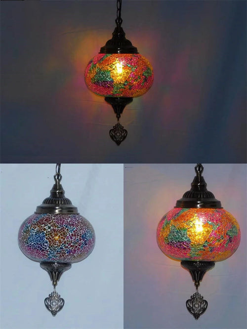 suspension vintage en verre teinté style bohème fait main en turquie