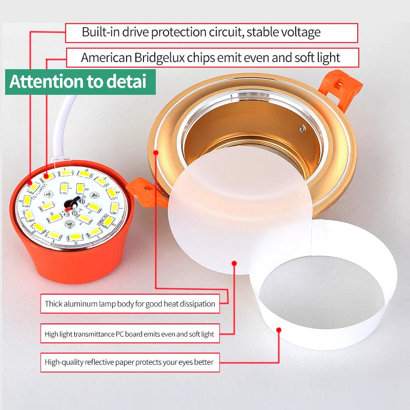 plafonnier led rond encastré pour éclairage intérieur varié - vue 5 sur 6