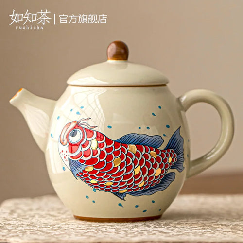 Théière chinoise arowana céramique style rétro kung fu