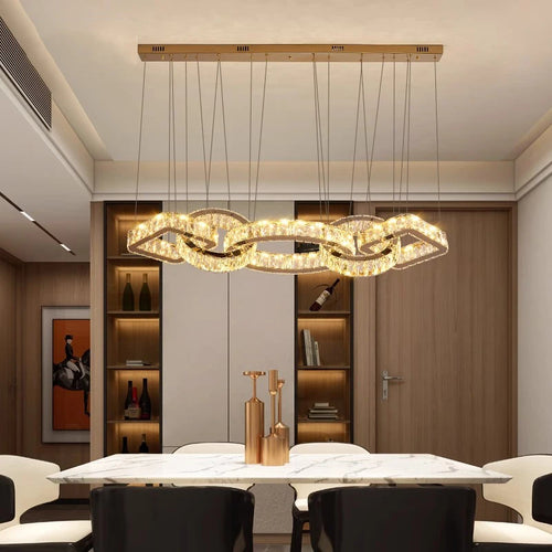 Lustre design cristal doré moderne pour salle à manger éclairage intérieur - vue 2 sur 8
