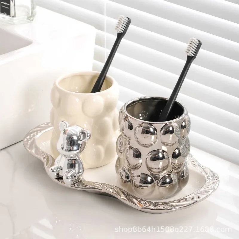 ensemble de tasses en céramique pour amoureux luxe accessoires salle de bain - vue 4 sur 9