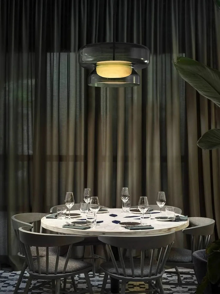 Suspension en verre vert moderne - vue 3 sur 9