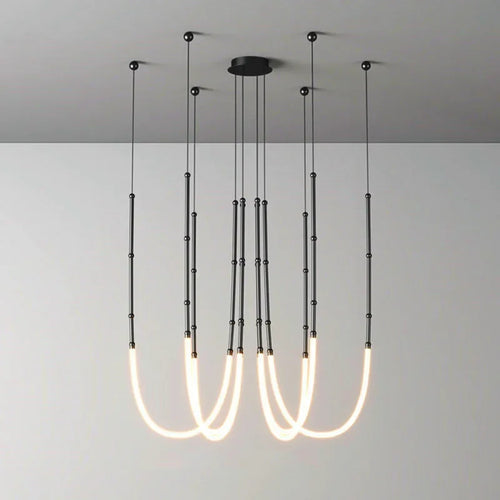 Italian New Restaurant LED Chandelier Modern Villa Living Room Creative Hanging Lamp Simple Line Lights Duplex Floor Chandeliers - vue 2 sur 16