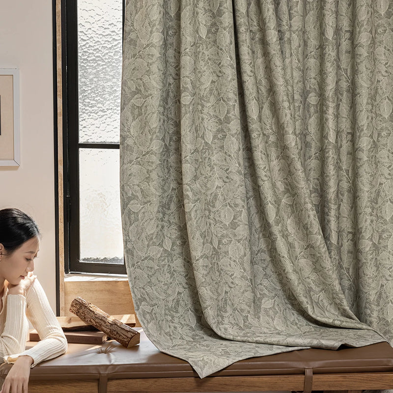 Rideau occultant style français motif feuilles luxueux salon