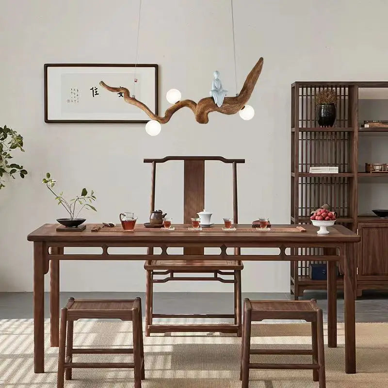 Lustre design Zen résine style bois à Branches suspension - vue 6 sur 7