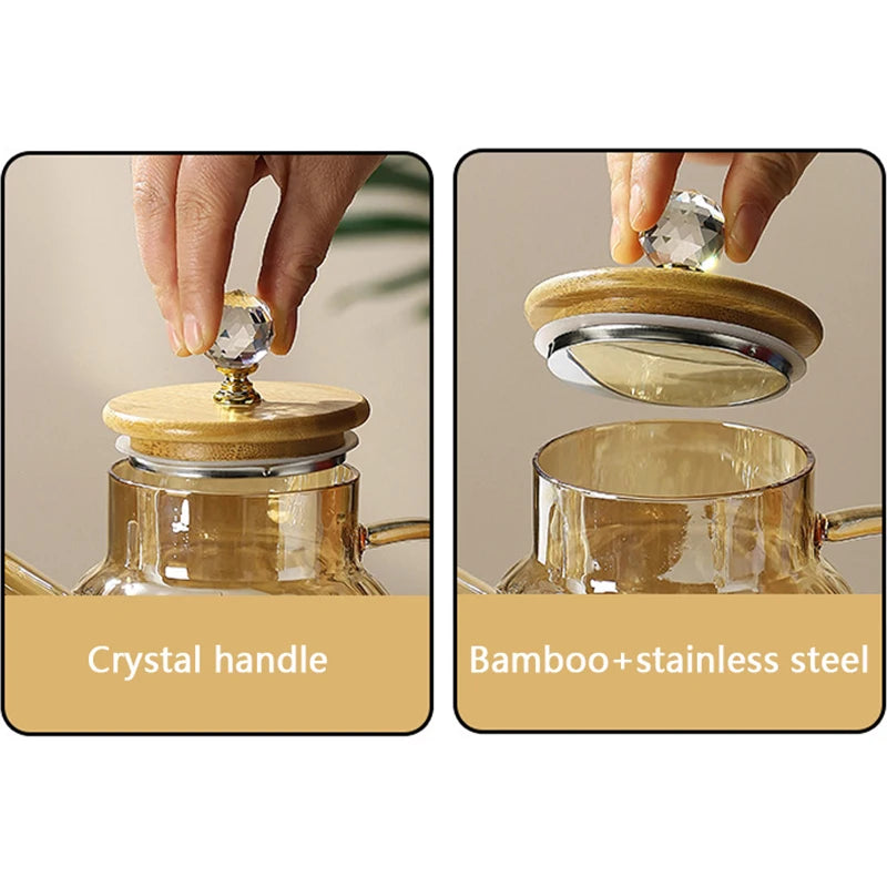 Bouilloire verre couvercle bambou filtre amovible infusions - vue 5 sur 6