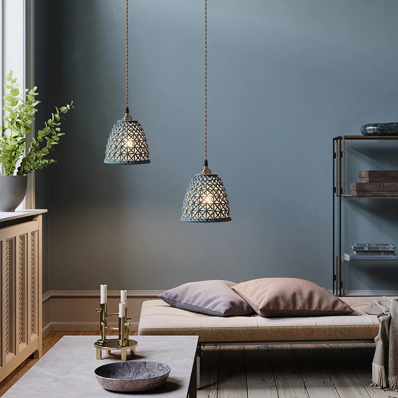 suspension LED blanc en céramique luminaires maison éclairage intérieur chambre salon à côté nordique moderne cuivre suspension lampe - vue 5 sur 23
