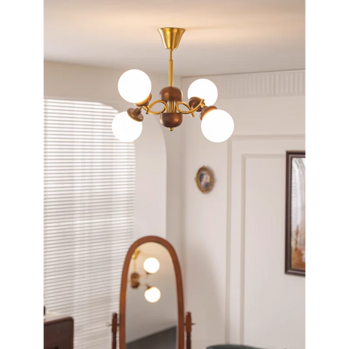 lustre en bois et verre style rétro américain pour cuisine et restaurant - vue 5 sur 9