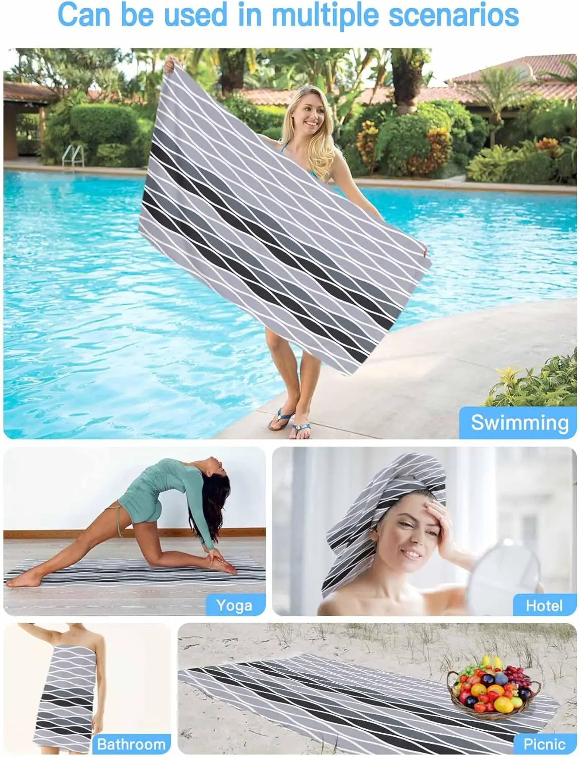 Serviette de plage motif vagues abstraites style marocain - vue 6 sur 6