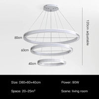 Modern Nordic LED Chandeliers For Living Rooms, Bedrooms, Restaurants, Kitchens, Chandeliers, White Circular 3-ring Design