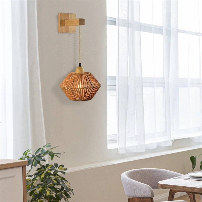 lampe de chevet rétro en rotin rétractable pour intérieur décoratif - vue 9 sur 11
