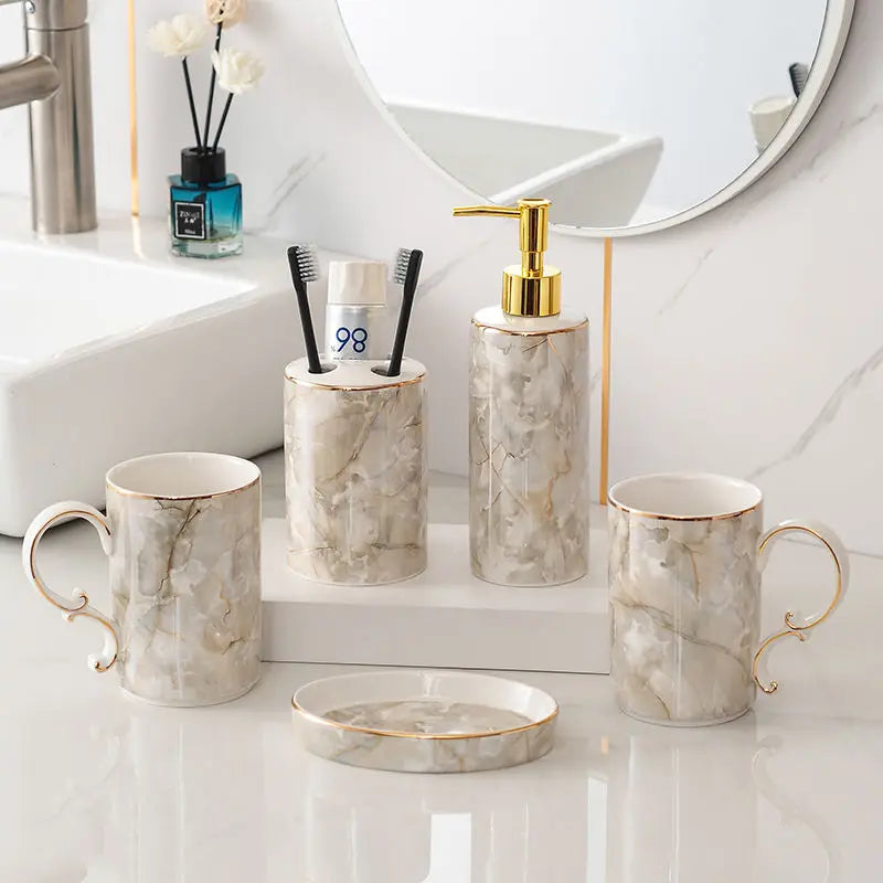 accessoires de salle de bain en céramique marbrée décorative et pratique - vue 12 sur 18