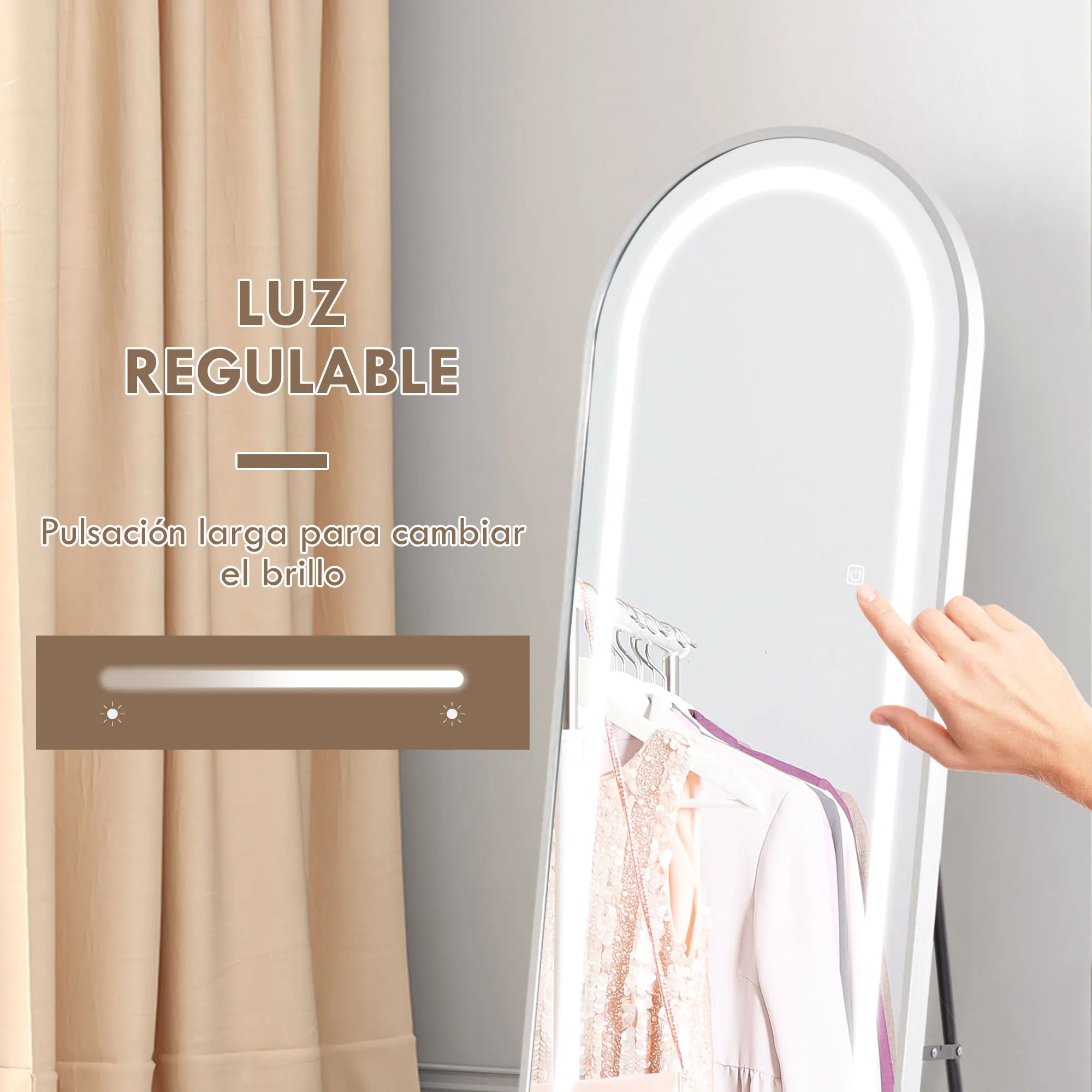 miroir intégral avec éclairage led en aluminium argenté - vue 6 sur 6