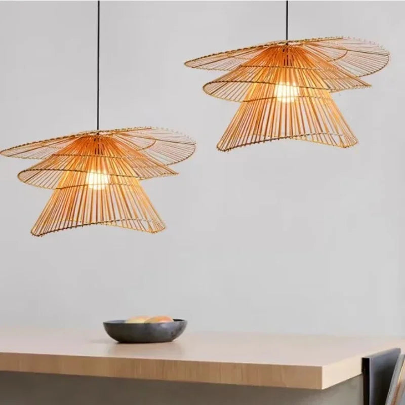 lustre en rotin fait à la main multi-étages moderne créatif - vue 7 sur 13