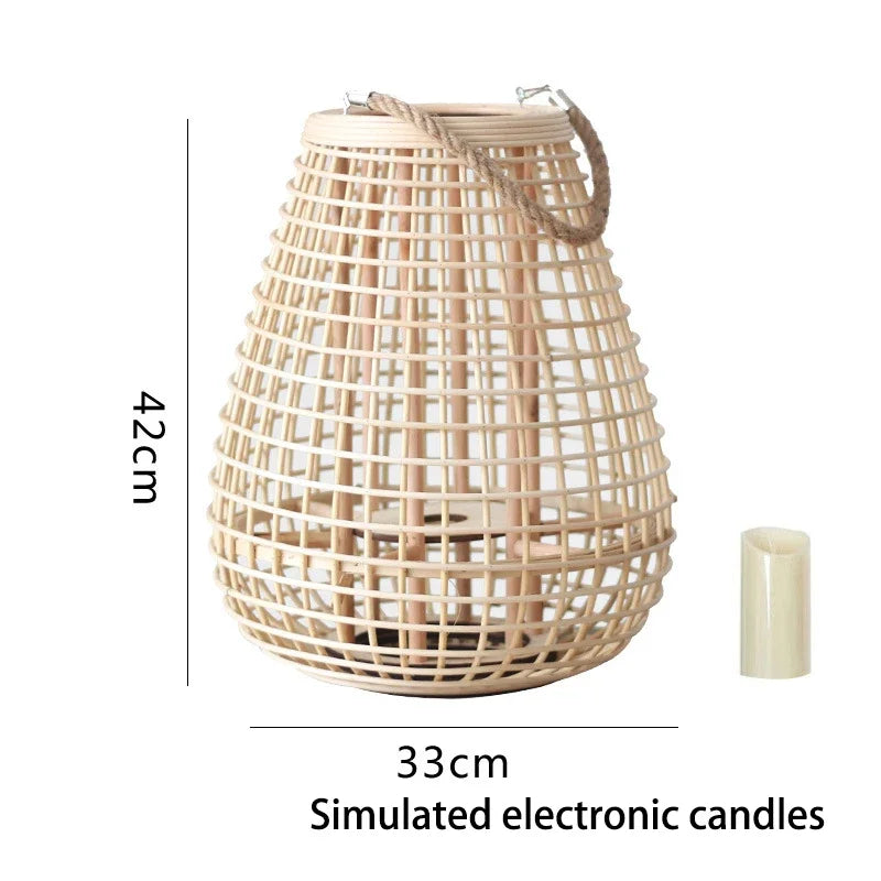lampadaire en rotin avec chandelier et bougie électronique décorative - vue 11 sur 18