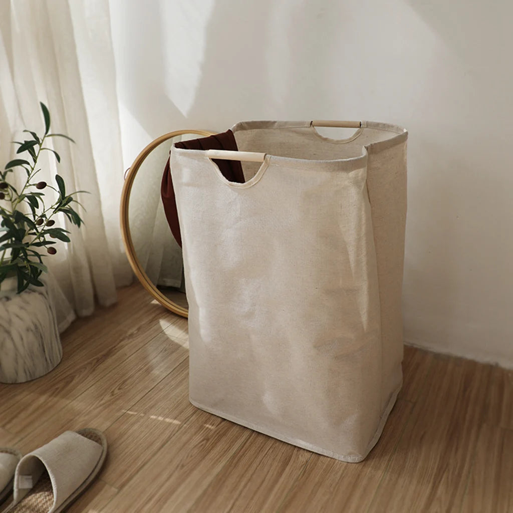 panier à linge pliable en coton et lin grande capacité étanche - vue 5 sur 7