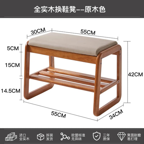 banc à chaussures en bois massif pour rangement pratique - vue 6 sur 9