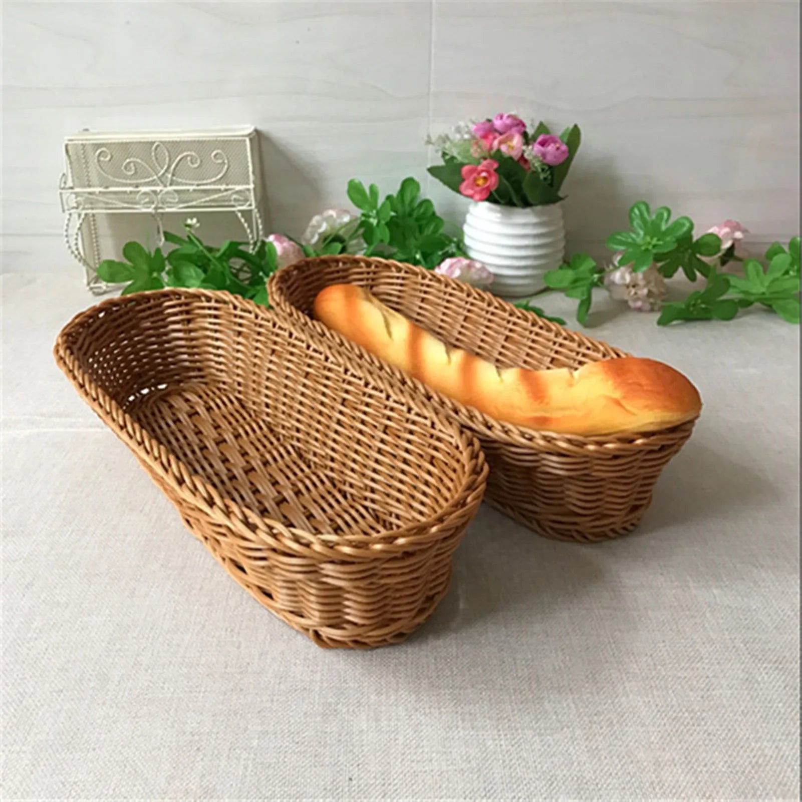 paniers ovales imitation rotin pour fruits et légumes de grande capacité - vue 3 sur 8