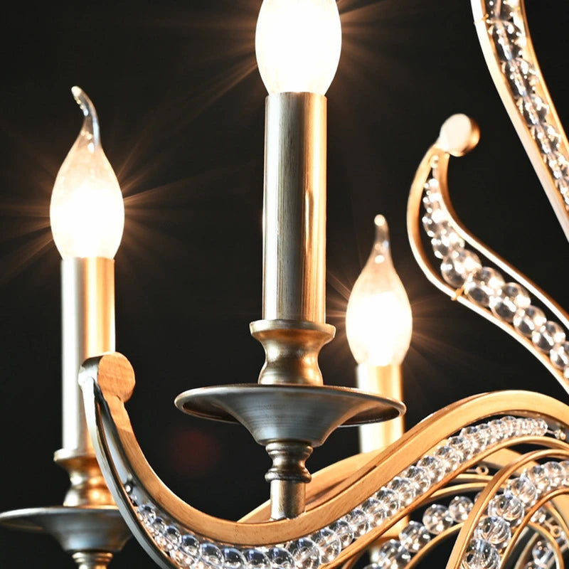 lustre en métal doré antique avec décoration en cristal - vue 8 sur 8