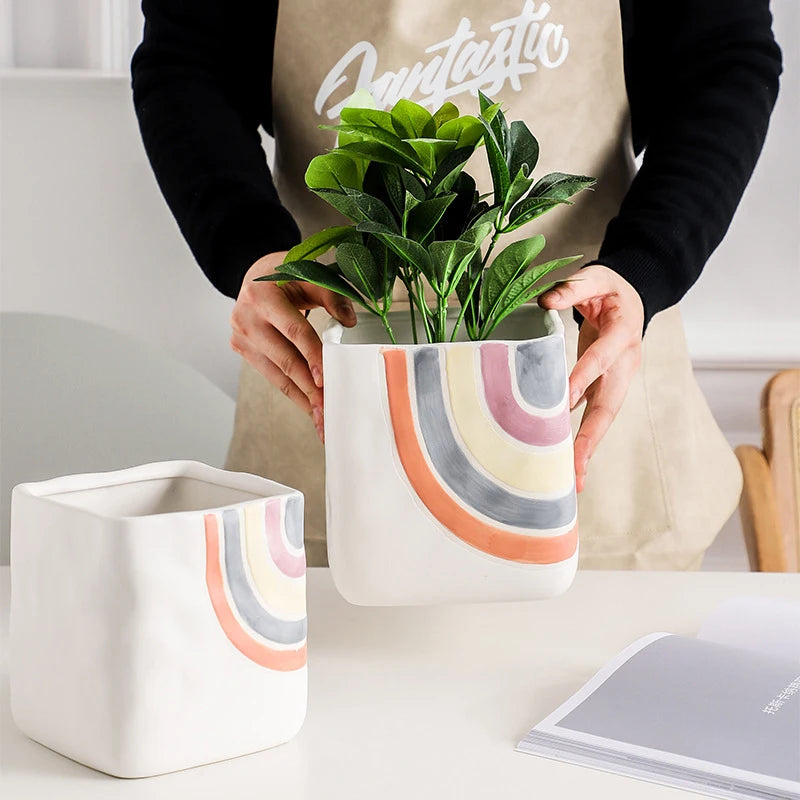 pot de fleurs succulentes en céramique style nordique fait main - vue 3 sur 8