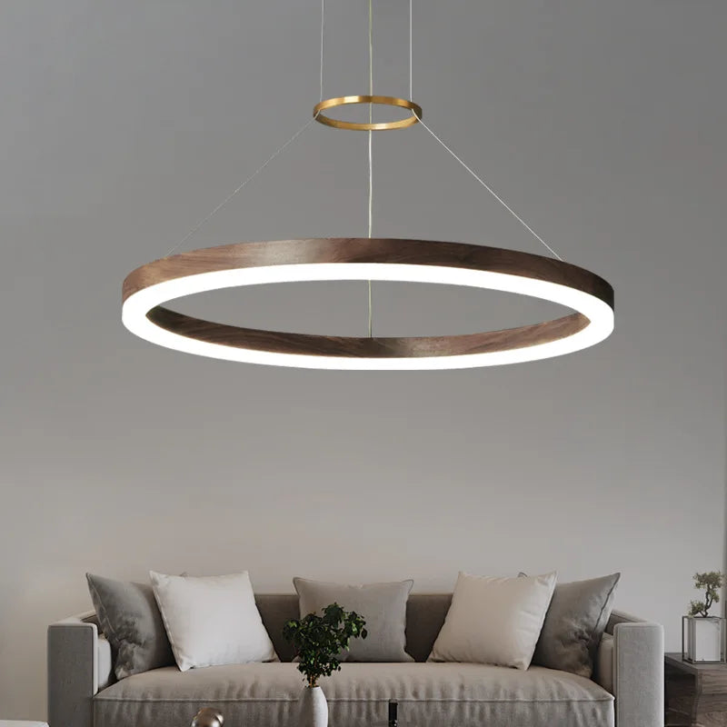 lustre moderne en bois massif avec lumières led