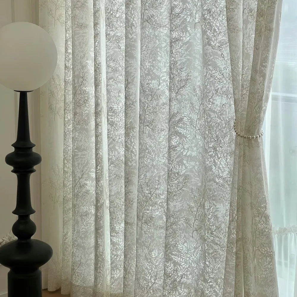 Voilage tulle brodé motifs feuilles pour salon chambre - vue 2 sur 7