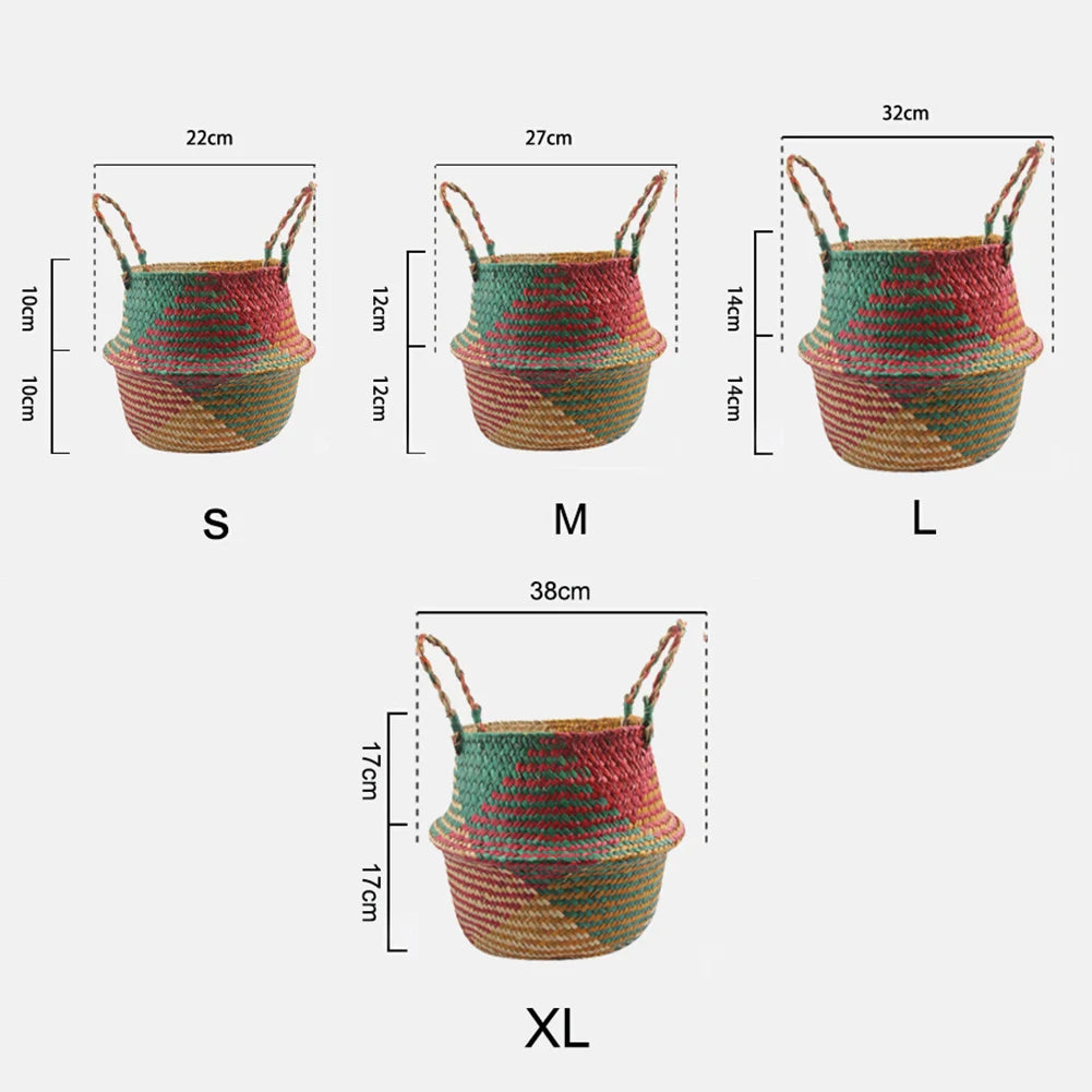 panier de rangement en paille avec poignée pliable pour jardinage - vue 6 sur 8