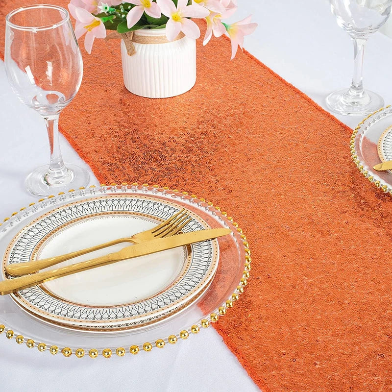 Chemin de table paillettes orange decoration fete mariage - vue 4 sur 7