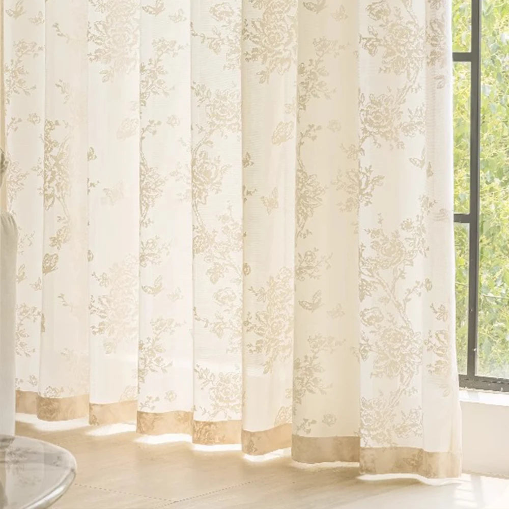 Voilage tulle floral romantique pour salon chambre fenetre - vue 8 sur 8