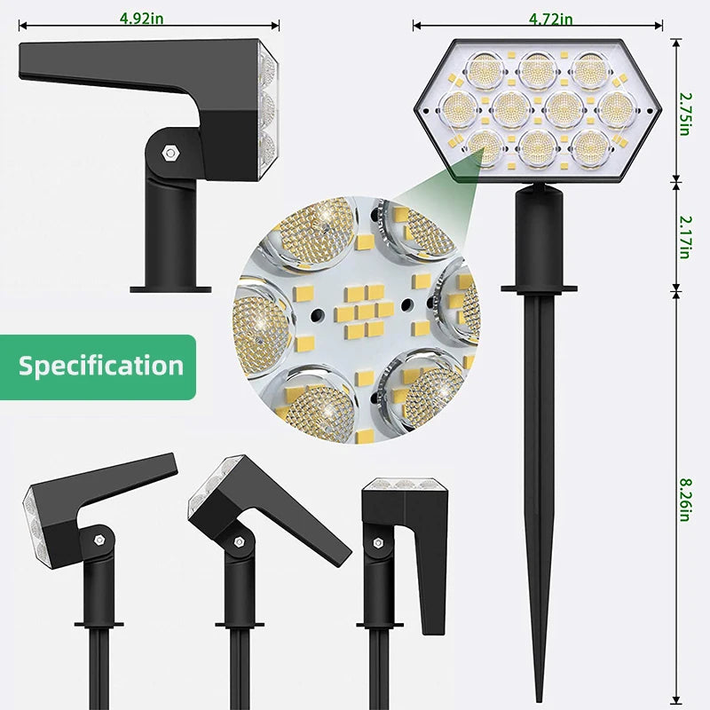 KHTO lumières solaires extérieures 92 LED spots solaires extérieurs IP67 étanche lampes de jardin solaires 2 en 1 pour porche de jardin de cour - vue 4 sur 12