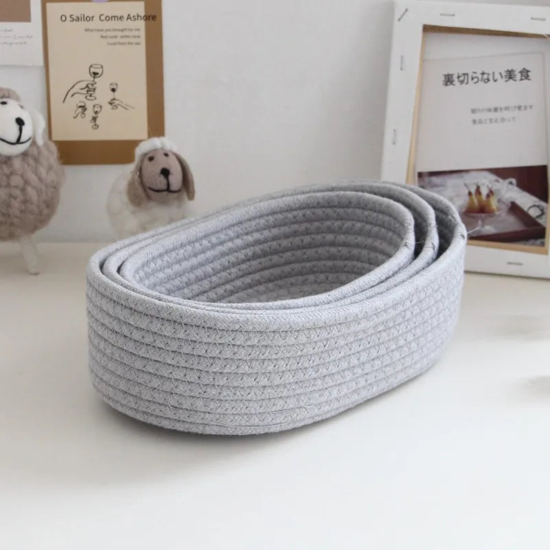 paniers de rangement en corde de coton nordique pour organisation divers - vue 3 sur 9