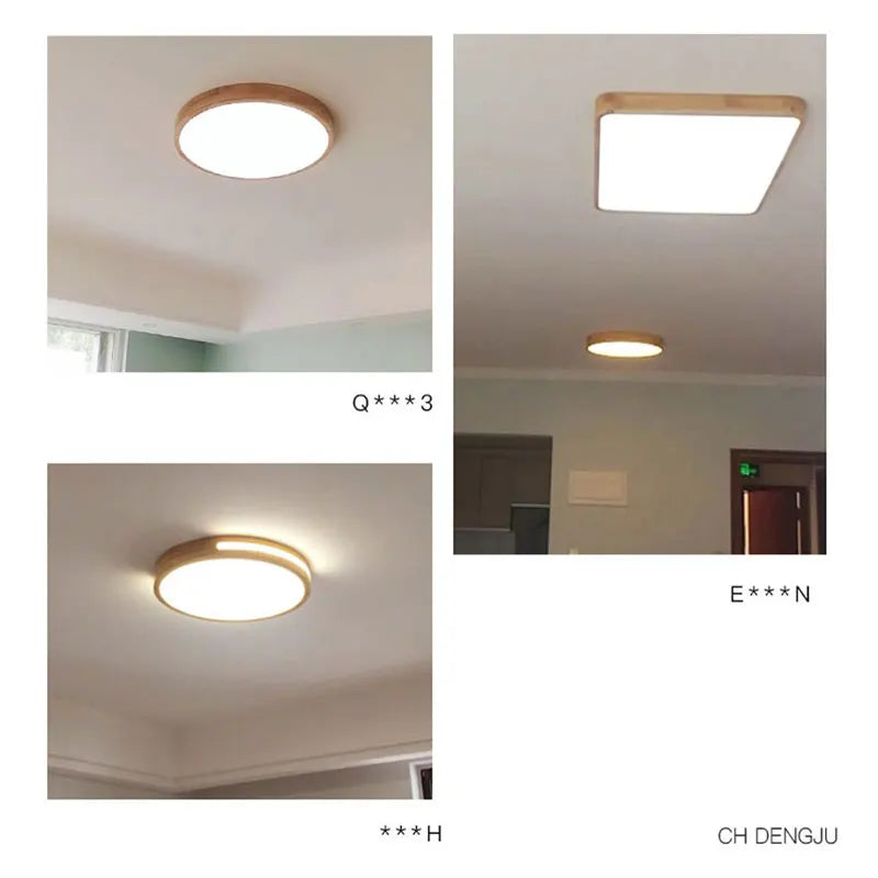 lustre moderne en bois avec télécommande et lumière led - vue 5 sur 12
