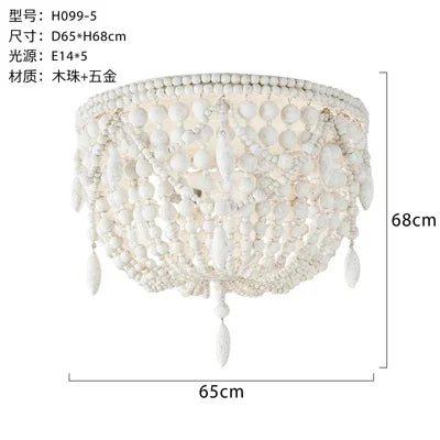 French Style Retro Pendant Lights For Living Room  Bedroom Children'S Room Princess White Wood Bead Decorative Indoor Lighting - vue 9 sur 9