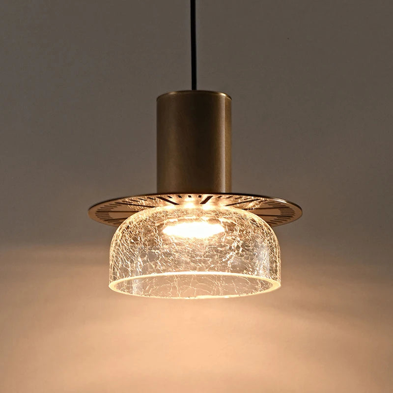 suspension en verre craquelé avec led et cordon réglable - vue 5 sur 12