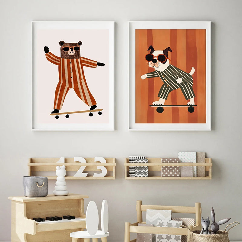 affiches amusantes animaux pour décoration chambre enfant