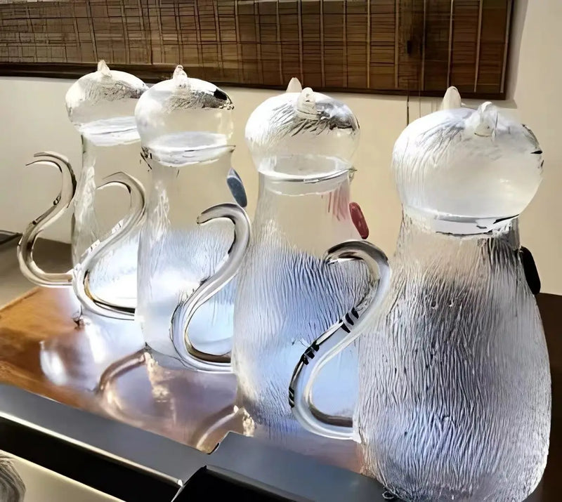 carafe en verre résistant motif chat style ludique
