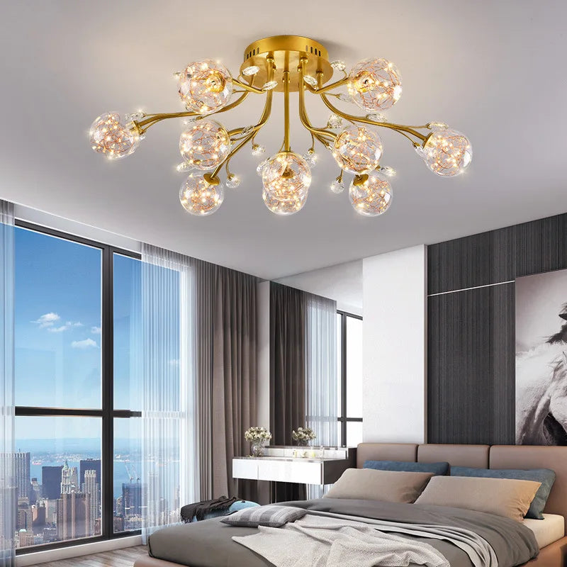 lustre nordique de luxe en cristal fleur verre led décoratif - vue 6 sur 9