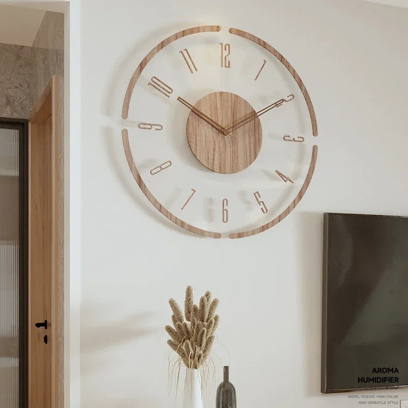 horloge murale en bois massif design silencieuse pour décoration intérieure - vue 8 sur 8