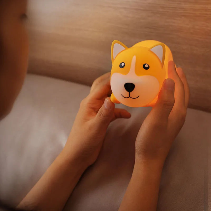 LED mignon Corgi veilleuses capteur tactile animaux lampe de nuit Silicone chien pour enfants enfant cadeau chambre chevet décor bébé lumière - vue 4 sur 7