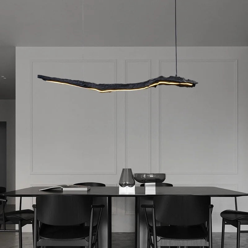 Personnalité nordique LED bandes lumineuses noir Restaurant Wabi-sabi lustre bureau chambre café salle d'exposition lampes suspendues - vue 3 sur 8