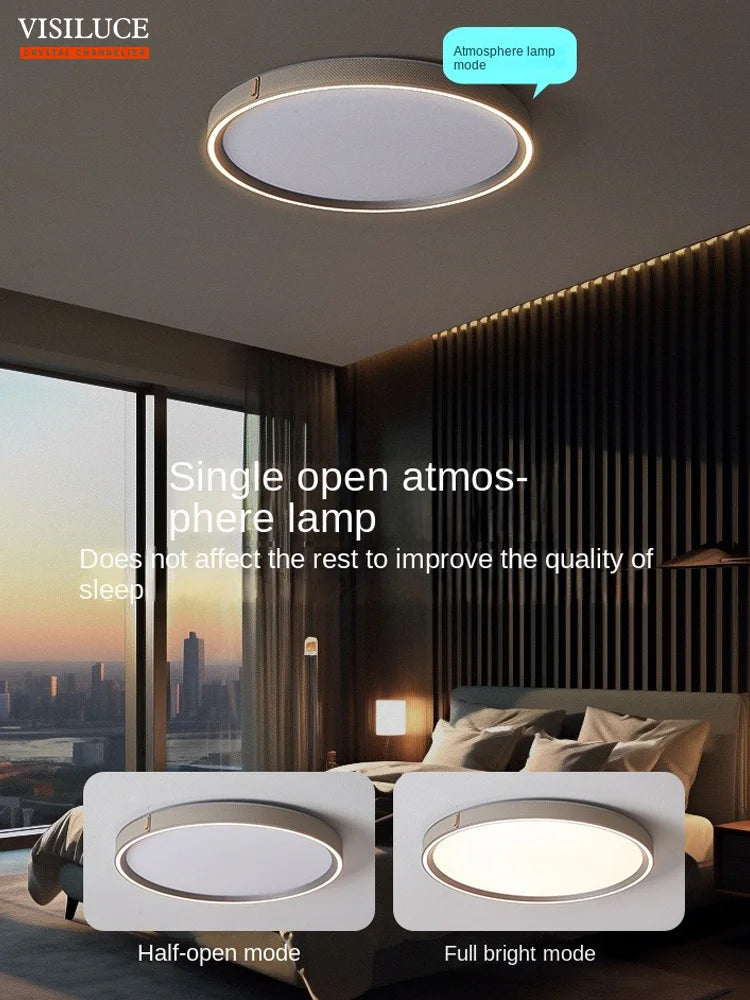 plafonnier led moderne en cuir avec télécommande lumière changeante - vue 5 sur 6
