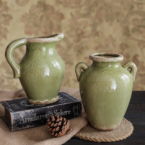 vase en céramique rétro style campagnard américain pour fleurs hydroponiques - vue 6 sur 7