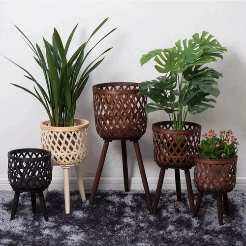 pot de fleurs en rotin tissé à la main pour plantes vertes