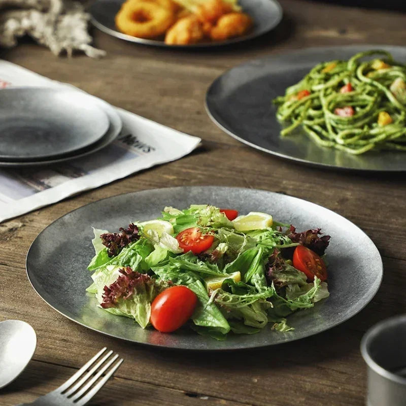 Assiettes plates nordiques vintage acier inoxydable barbecue dessert - vue 6 sur 7