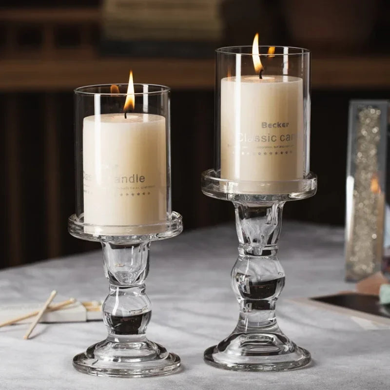 bougeoir en verre pour bougies pilier et coniques décoration intérieure - vue 4 sur 12